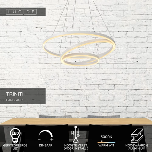 Lucide TRINITI - Hanglamp - Ø 80 cm - LED Dimb. - 3000K - Wit - USP